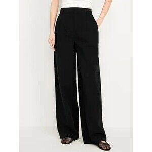 Old Navy Poplin Taylor Wide-Leg Trouser Pants Womens 2 Black Pleated NEW